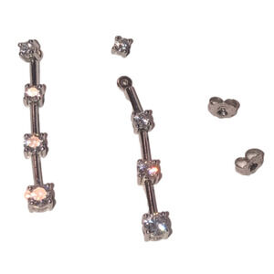 STERLING Silver Diamonique CZ Stone Convertible Stud / Drop Earrings 1.4”